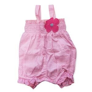 Baby Nay Pink Striped Baby Overall Onesie w. Flower - Size 9M